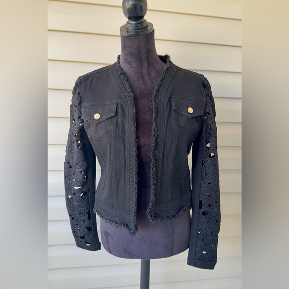 Nygärd Denim Black Jacket S/P statement sleeves‎ floral embroidery - Picture 5 of 6